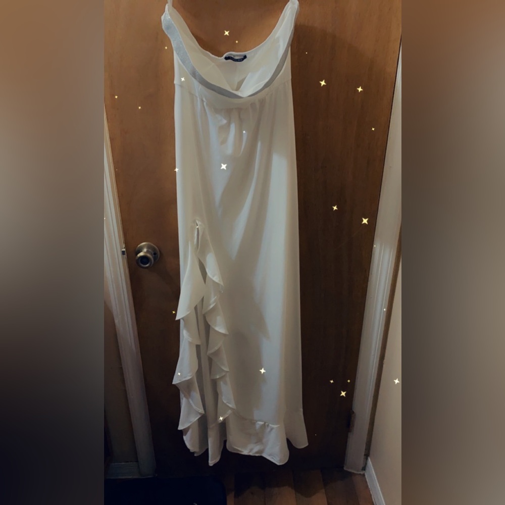 All white strapless dress with blinged out bust